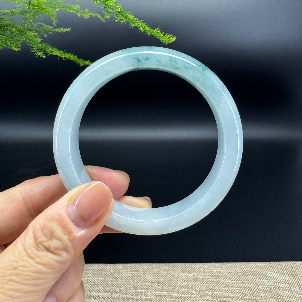 Genuine Burmese Oil Green Jade Jadeite Bangle Bracelet (57.5mm)
