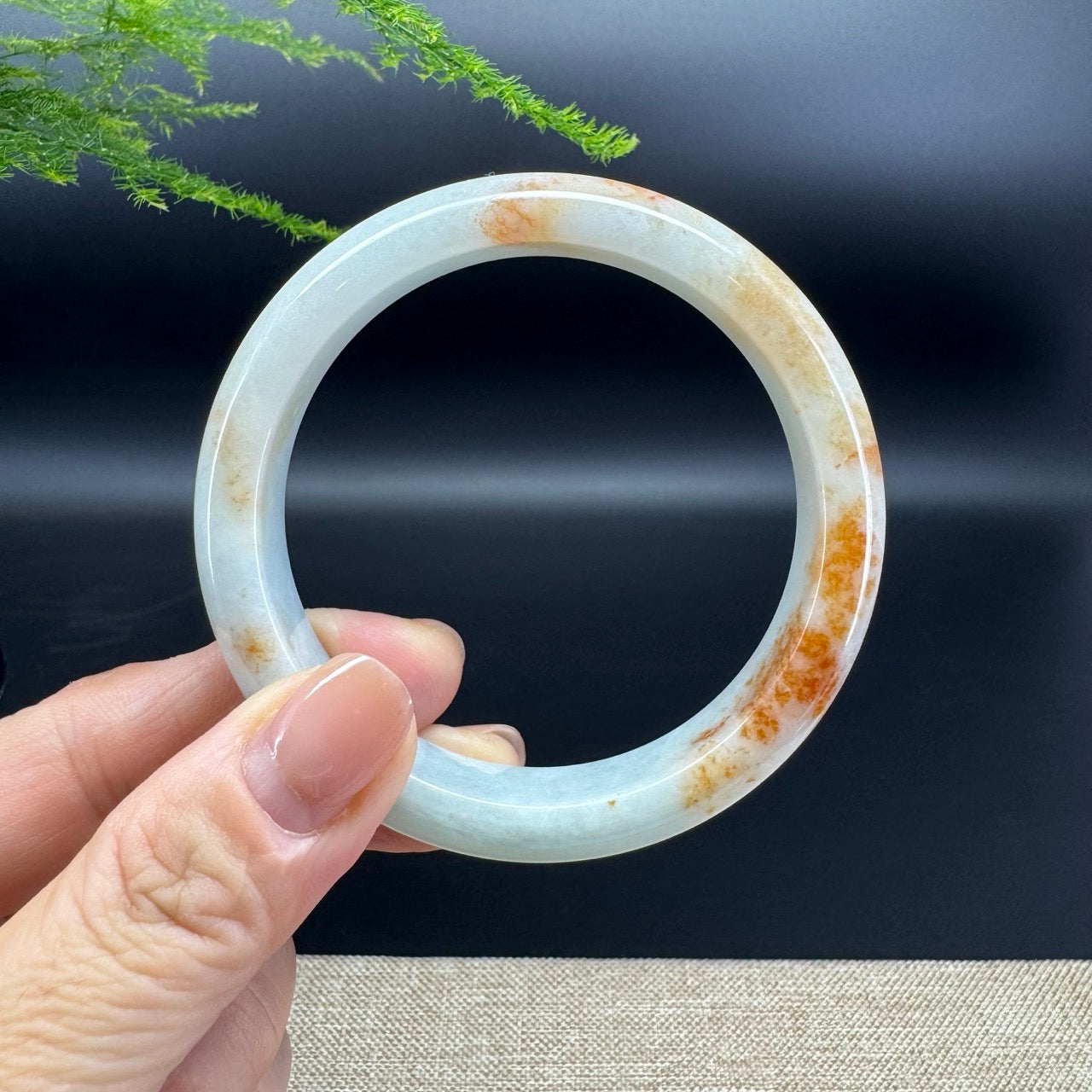 Genuine Burmese Orange Green Jade Jadeite Bangle Bracelet ( 57.3mm )