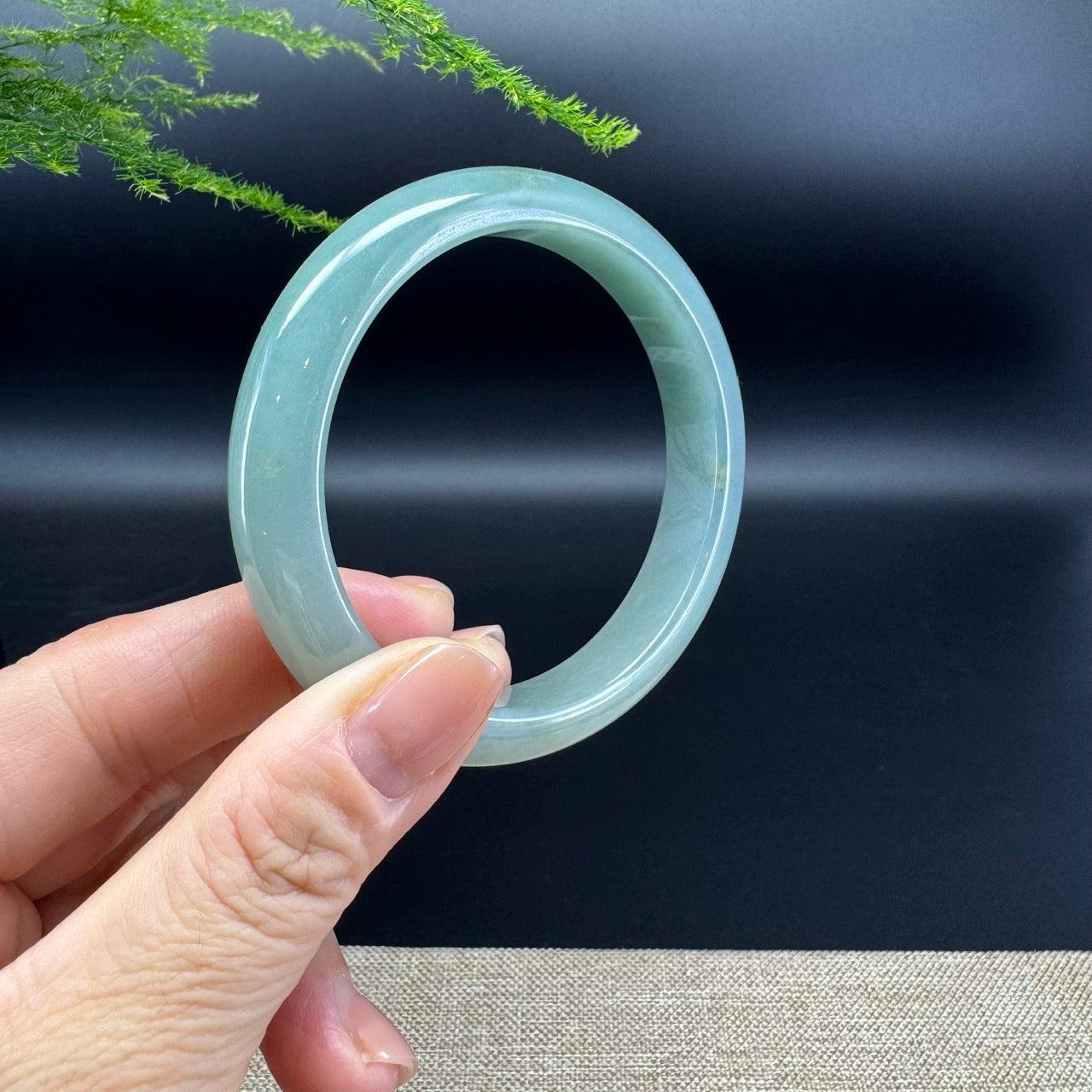 Genuine Burmese Icy Matcha Green Jade Jadeite Bangle Bracelet ( 57.4mm )