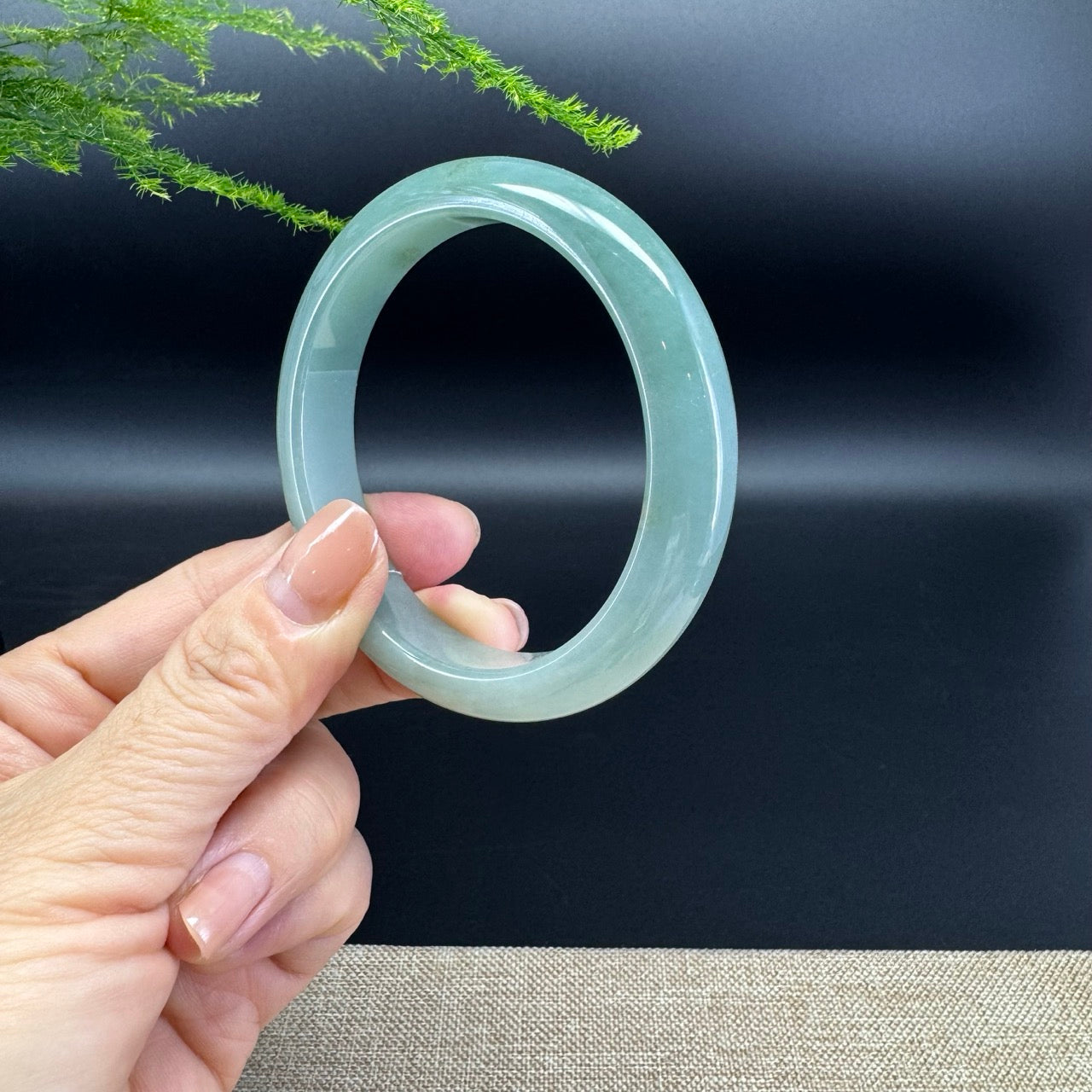 Genuine Burmese Icy Matcha Green Jade Jadeite Bangle Bracelet ( 57.4mm )