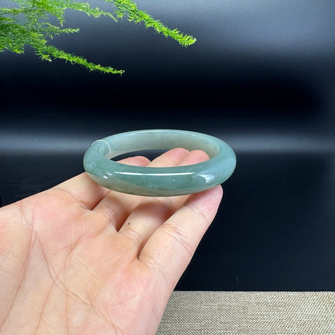 Genuine Burmese Icy Matcha Green Jade Jadeite Bangle Bracelet ( 57.4mm )