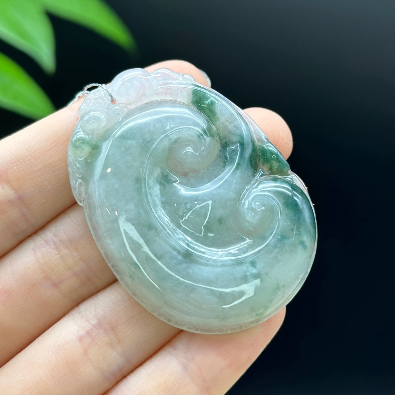 Genuine Green Jadeite Jade Ru Yi Pendant Necklace