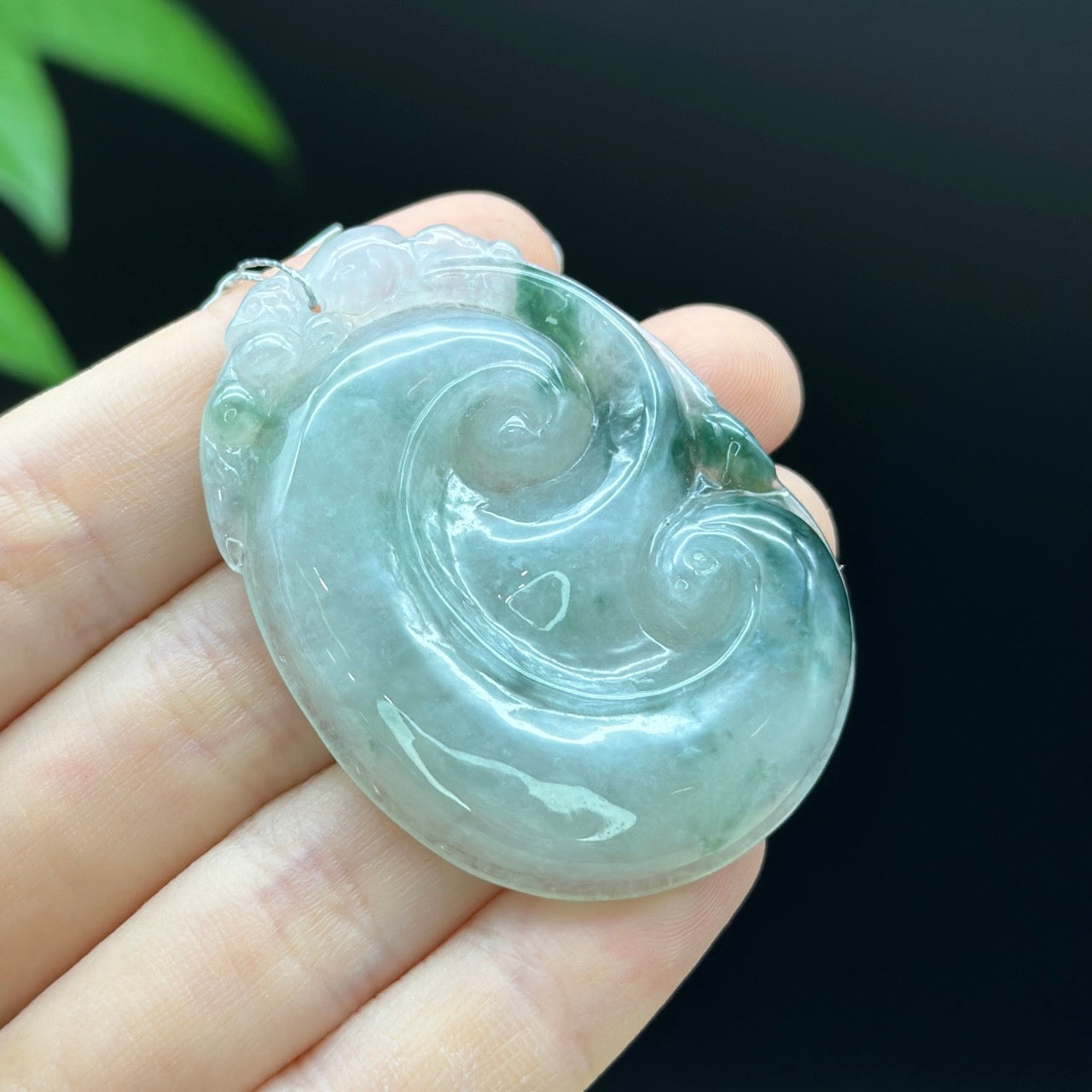 Genuine Green Jadeite Jade Ru Yi Pendant Necklace
