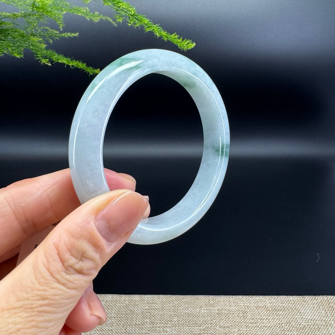 Genuine Burmese Oil Green Jade Jadeite Bangle Bracelet (57.6mm)
