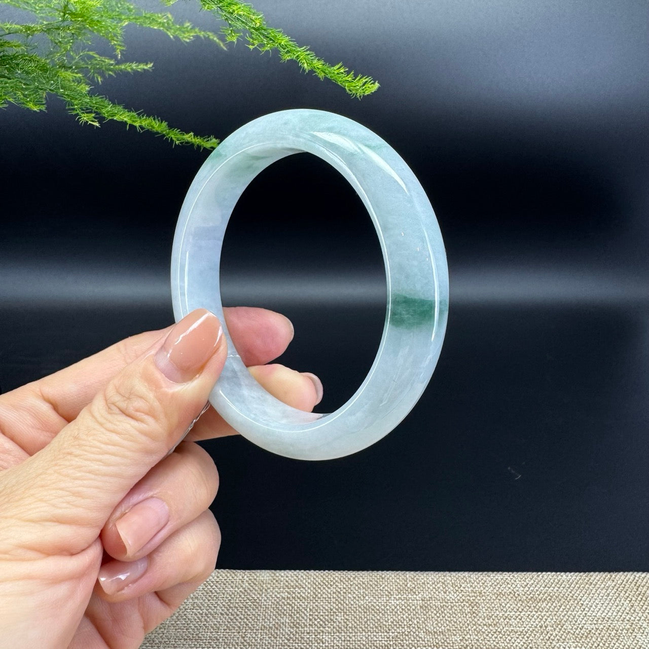 Genuine Burmese Oil Green Jade Jadeite Bangle Bracelet (57.6mm)