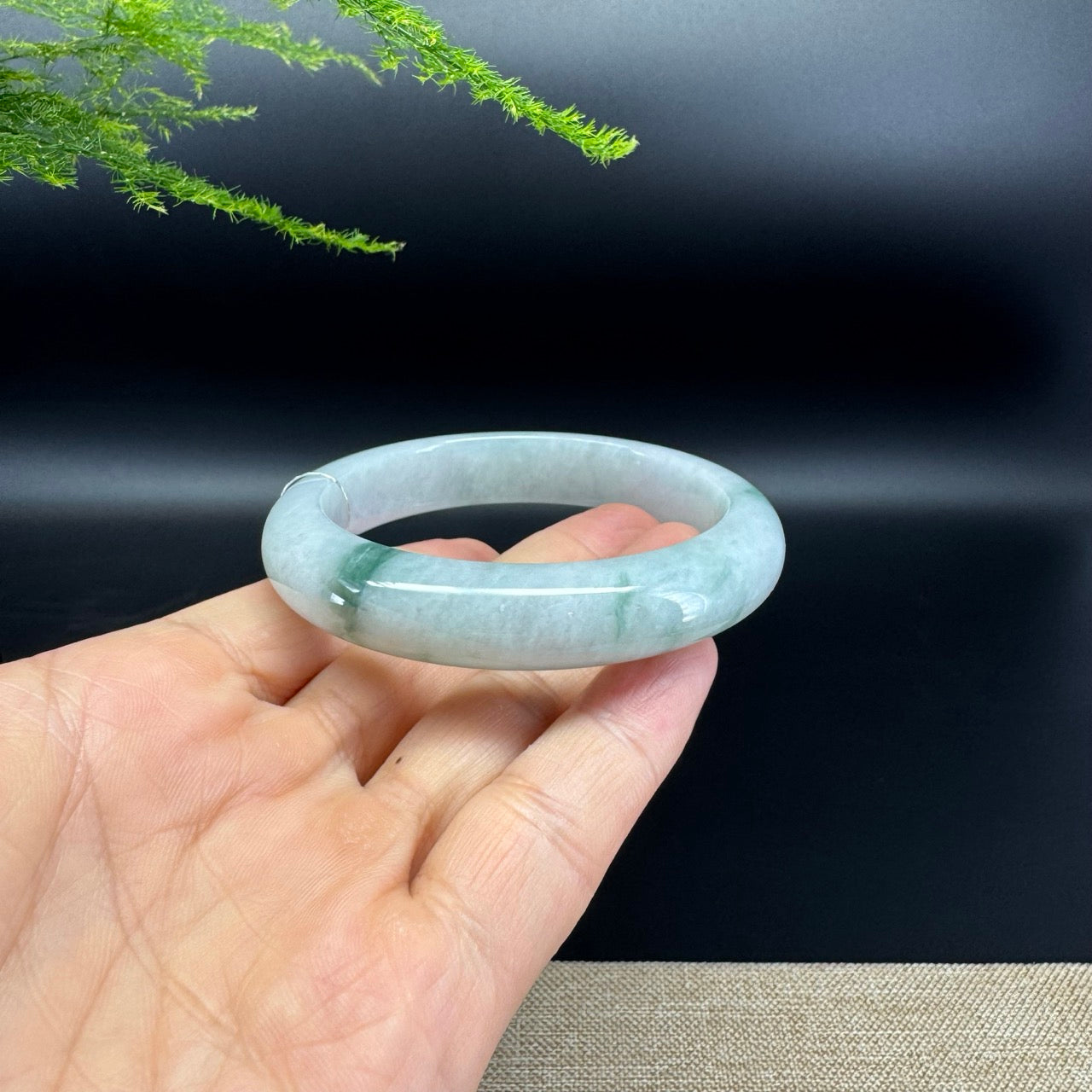 Genuine Burmese Oil Green Jade Jadeite Bangle Bracelet (57.6mm)