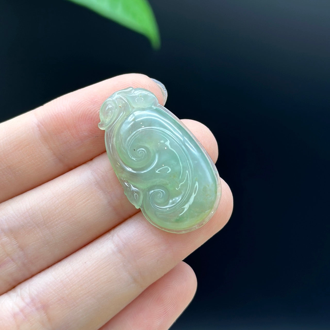 Genuine Ice Green Jadeite Jade Ru Yi Pendant Necklace