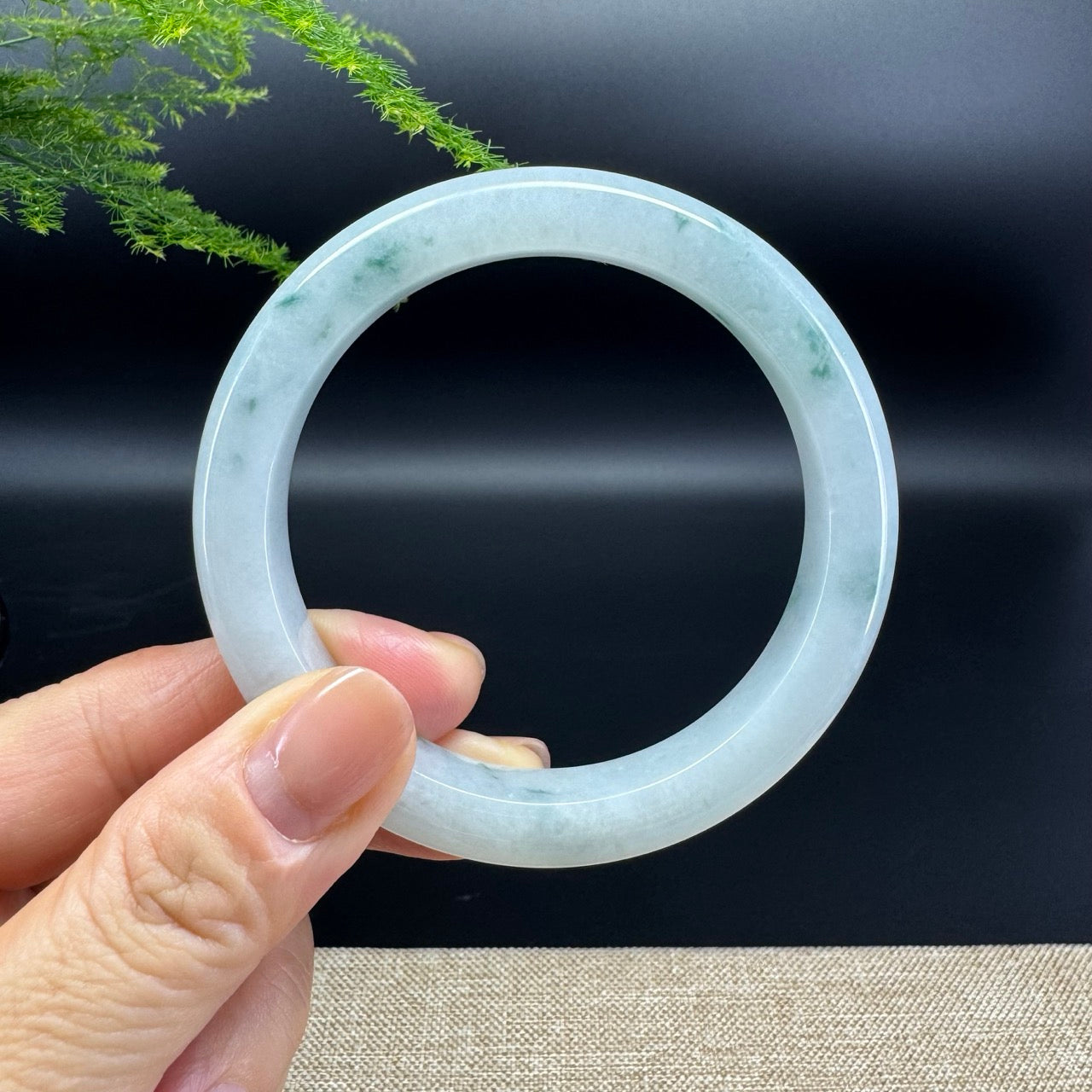 Genuine Burmese Icy Oil Green Jade Jadeite Bangle Bracelet (57.7mm)