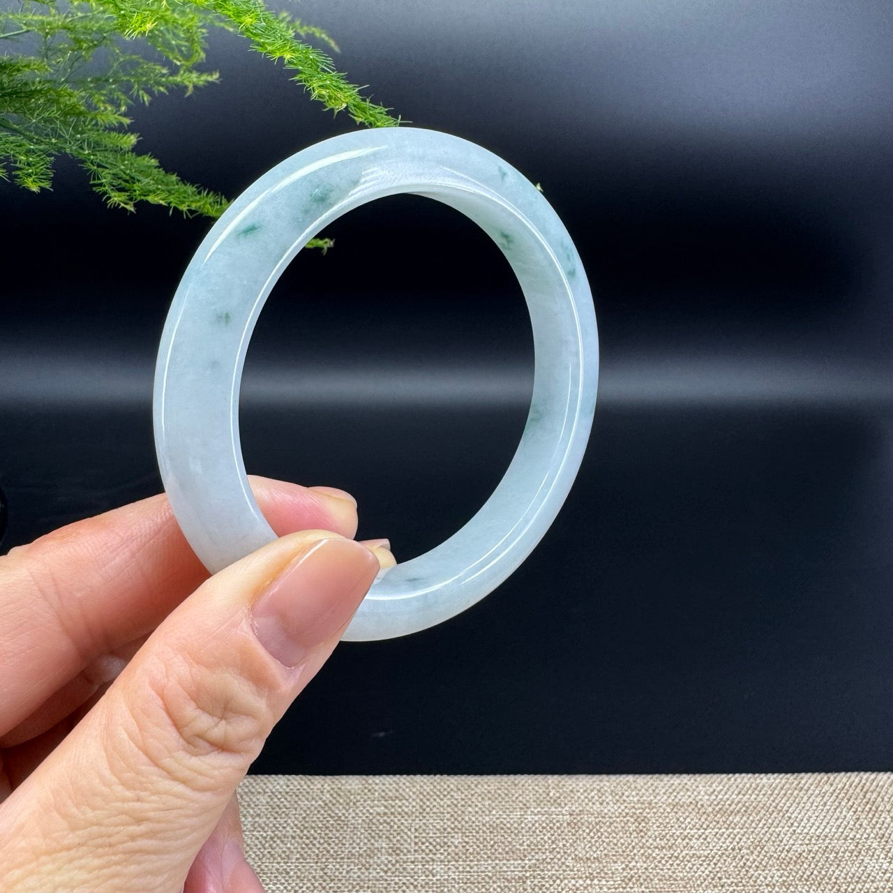 Genuine Burmese Icy Oil Green Jade Jadeite Bangle Bracelet (57.7mm)