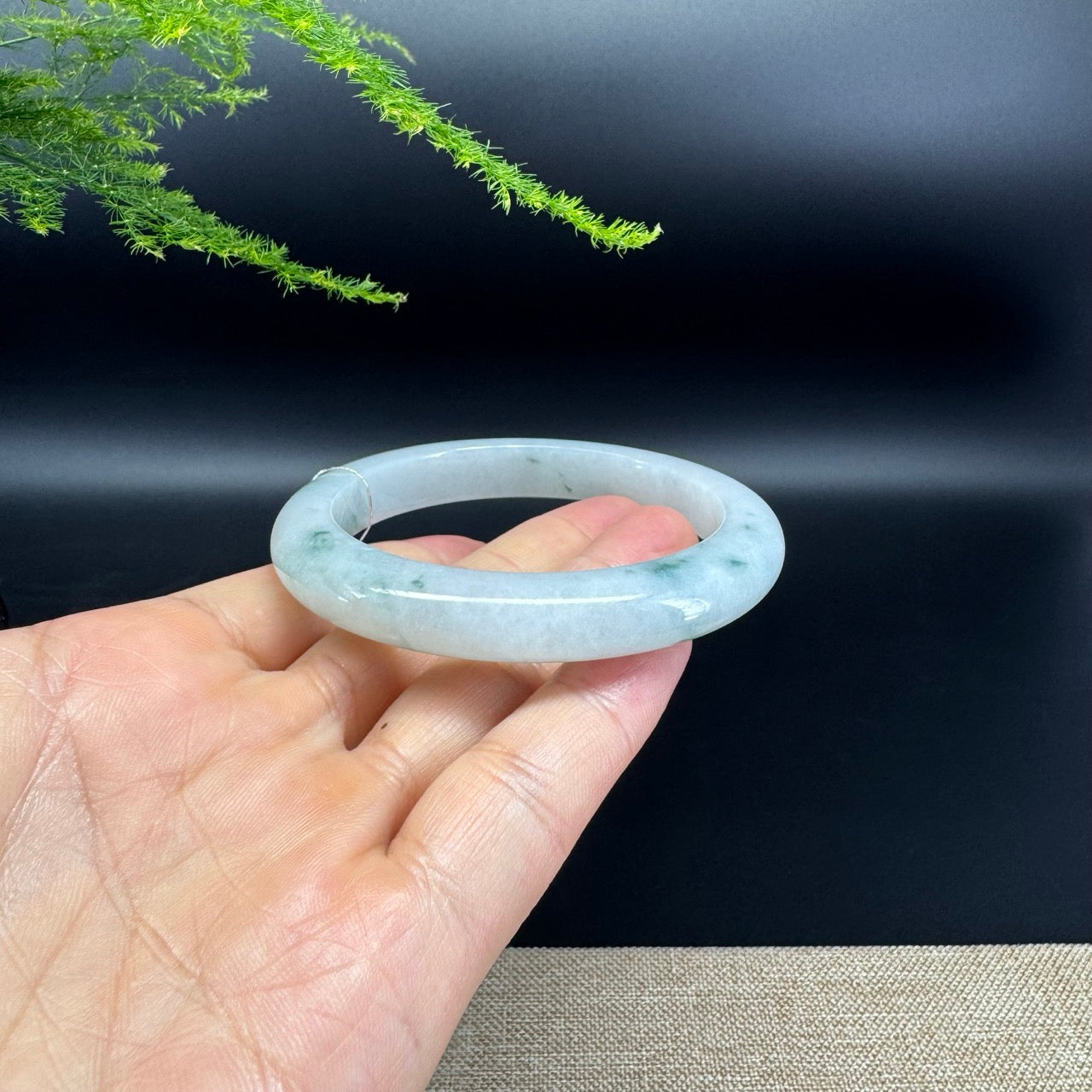 Genuine Burmese Icy Oil Green Jade Jadeite Bangle Bracelet (57.7mm)