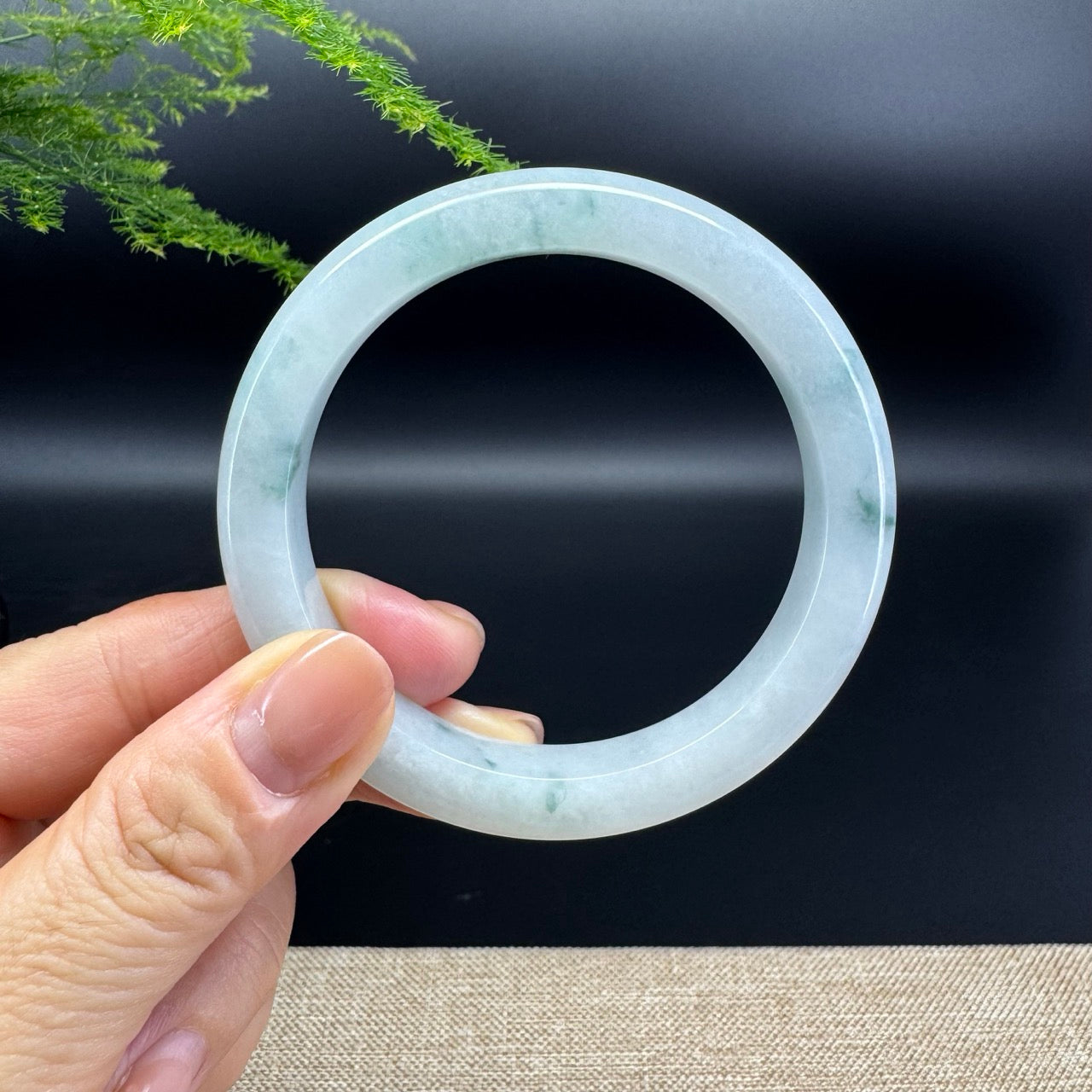 Genuine Burmese Icy Oil Green Jade Jadeite Bangle Bracelet (57.7mm)