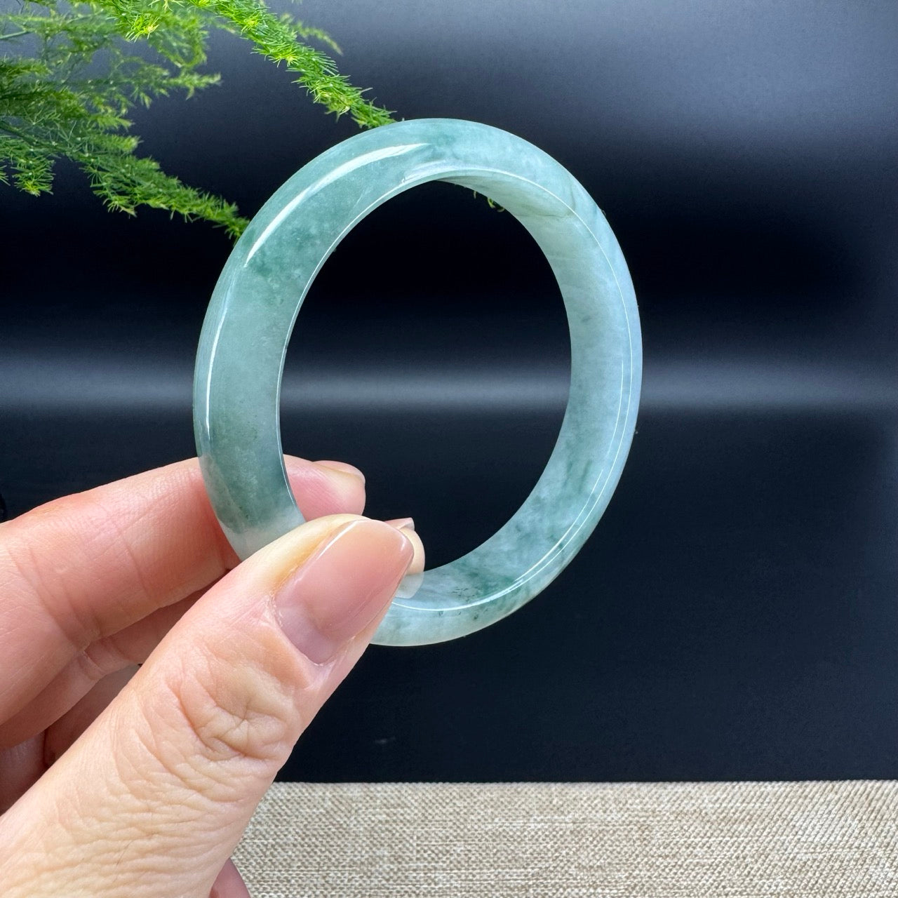 Genuine Burmese Oil Green Jade Jadeite Bangle Bracelet ( 57.6mm )