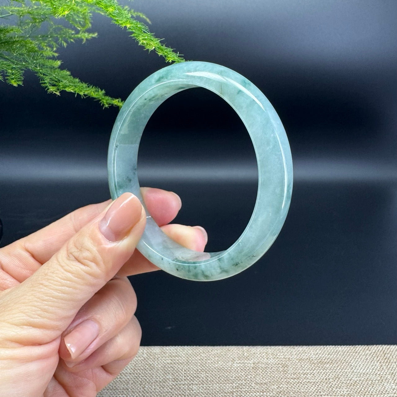Genuine Burmese Oil Green Jade Jadeite Bangle Bracelet ( 57.6mm )