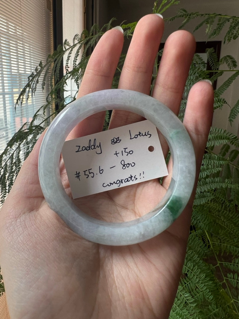 "Live" Natural Lavender Green Flower Jadeite Jade Bangle(05/17/26)
