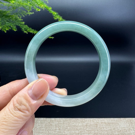 Genuine Burmese White Green Jade Jadeite Bangle Bracelet (57.2mm)