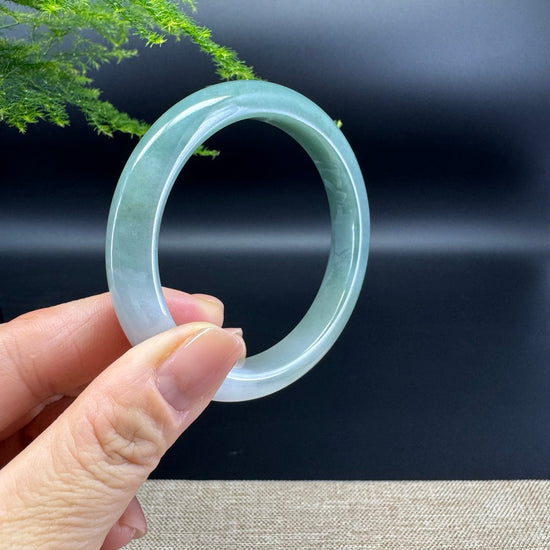 Genuine Burmese White Green Jade Jadeite Bangle Bracelet (57.2mm)