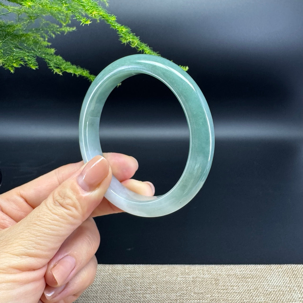 Genuine Burmese White Green Jade Jadeite Bangle Bracelet (57.2mm)