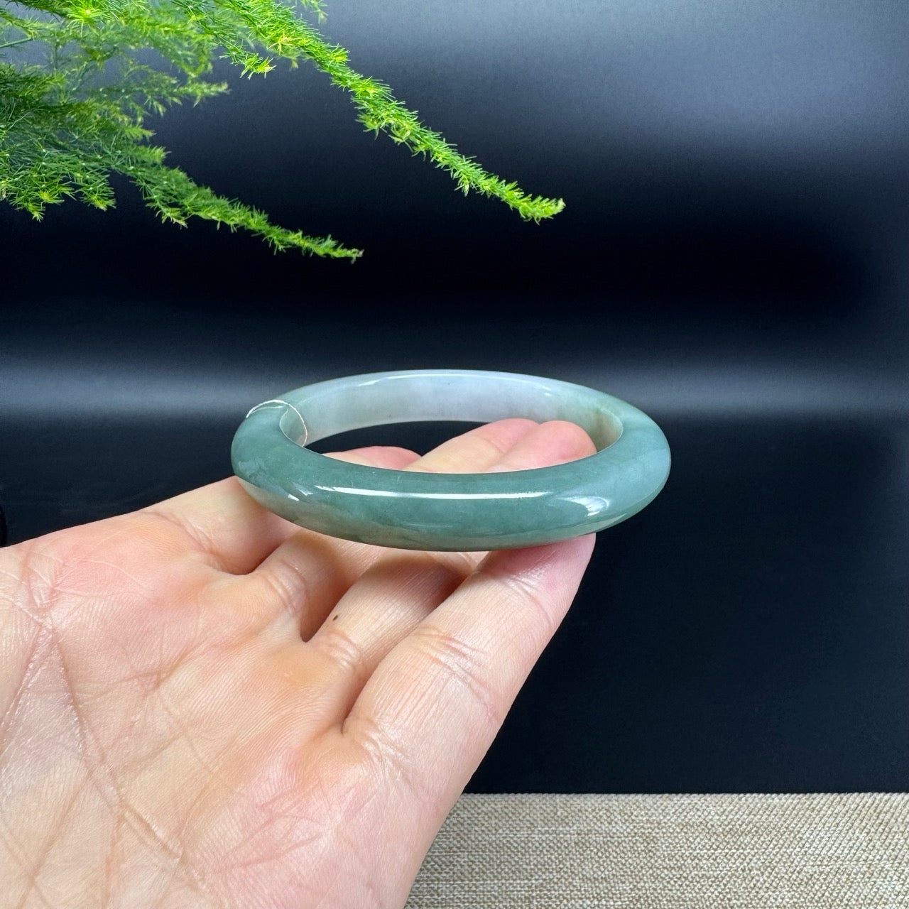Genuine Burmese White Green Jade Jadeite Bangle Bracelet (57.2mm)