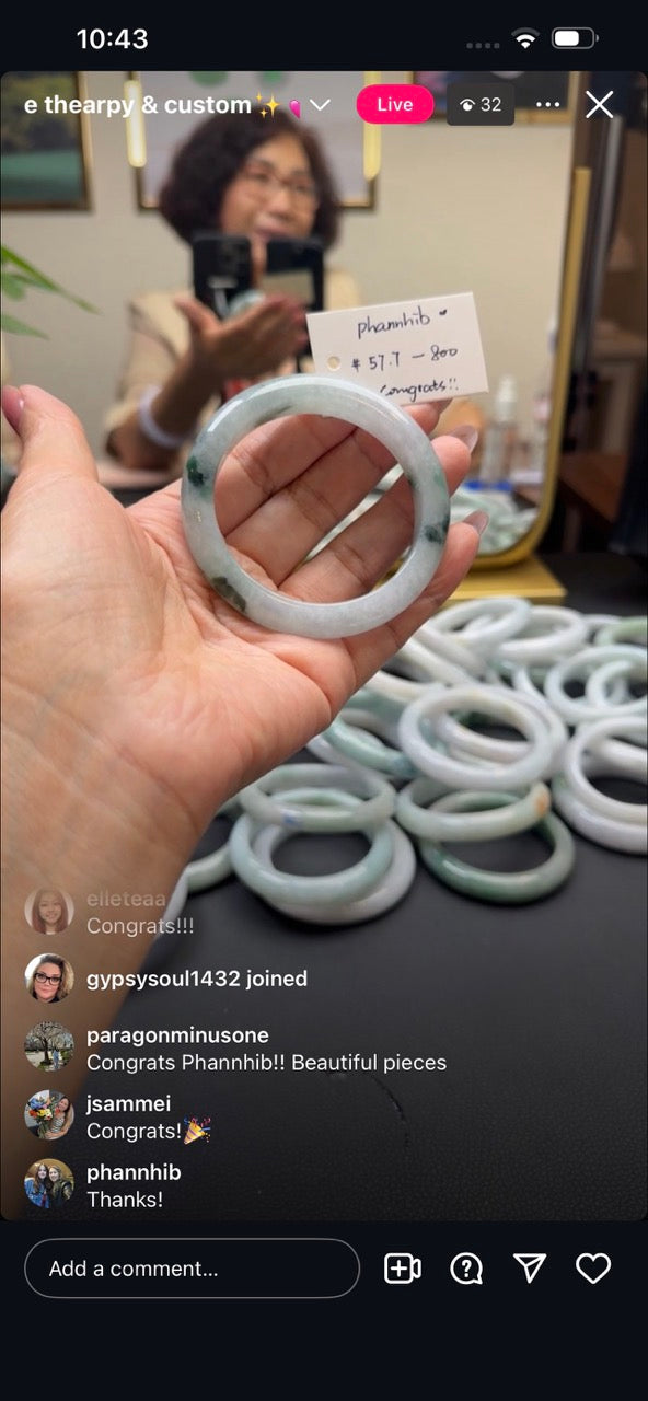 "Live" Natural Icy Green Flower Jadeite Jade Bangle(05/17/26)