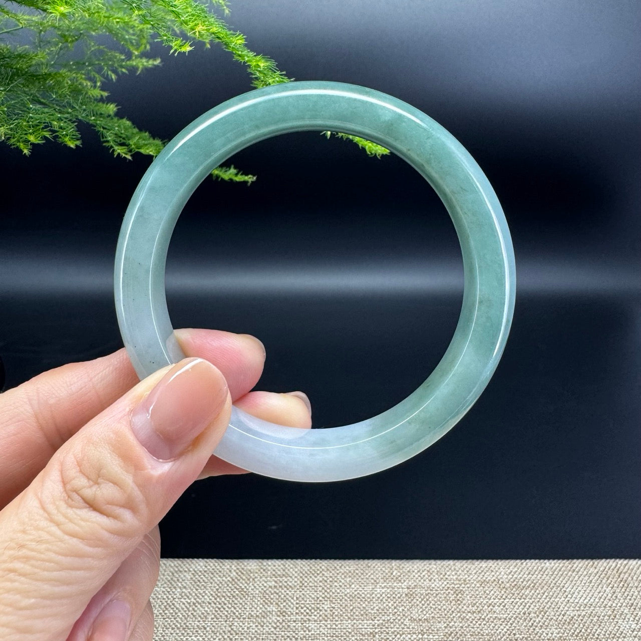 Genuine Burmese White Green Jade Jadeite Bangle Bracelet (57.2mm)