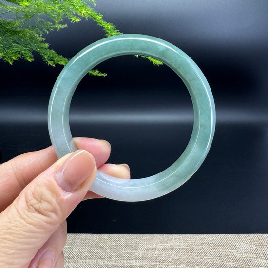 Genuine Burmese White Green Jade Jadeite Bangle Bracelet (57.2mm)