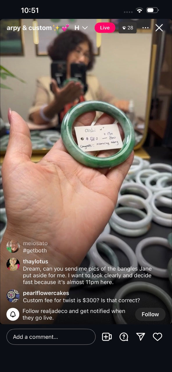 "Live" Natural Green Flower Jadeite Jade Bangle(05/17/26)
