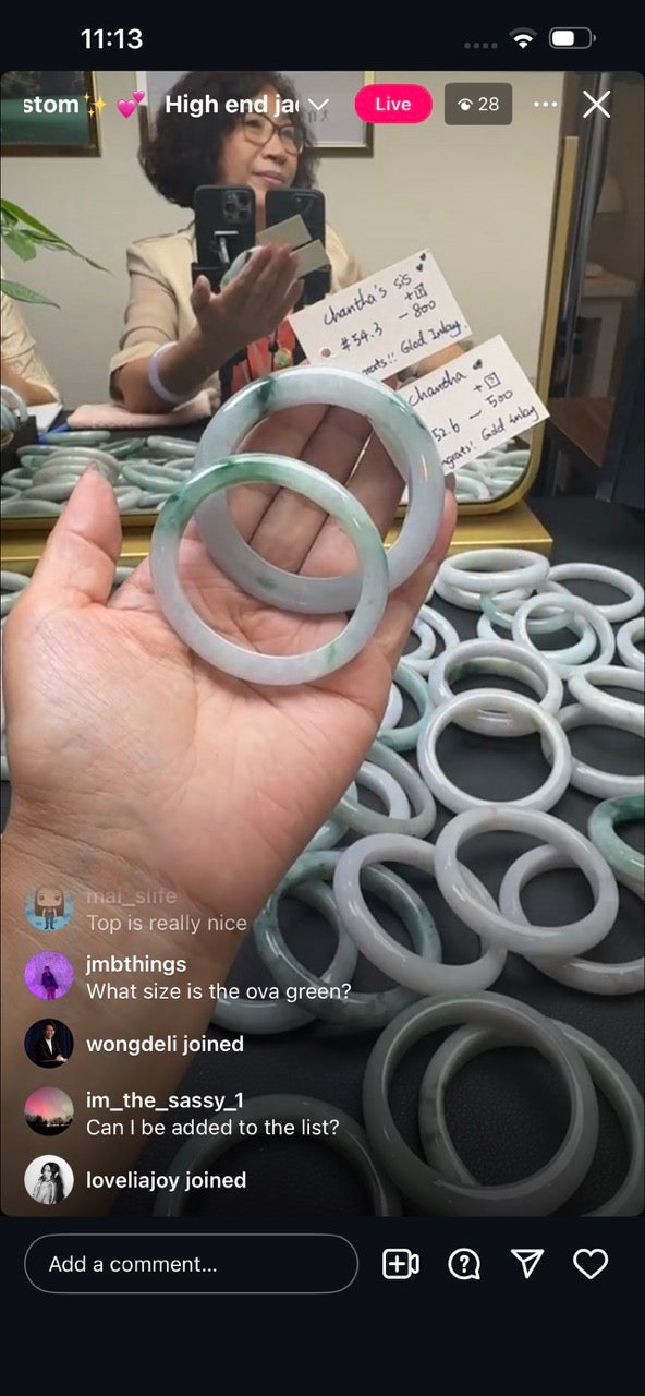 "Live" Natural Icy Green Flower Jadeite Jade Bangle(05/17/26)