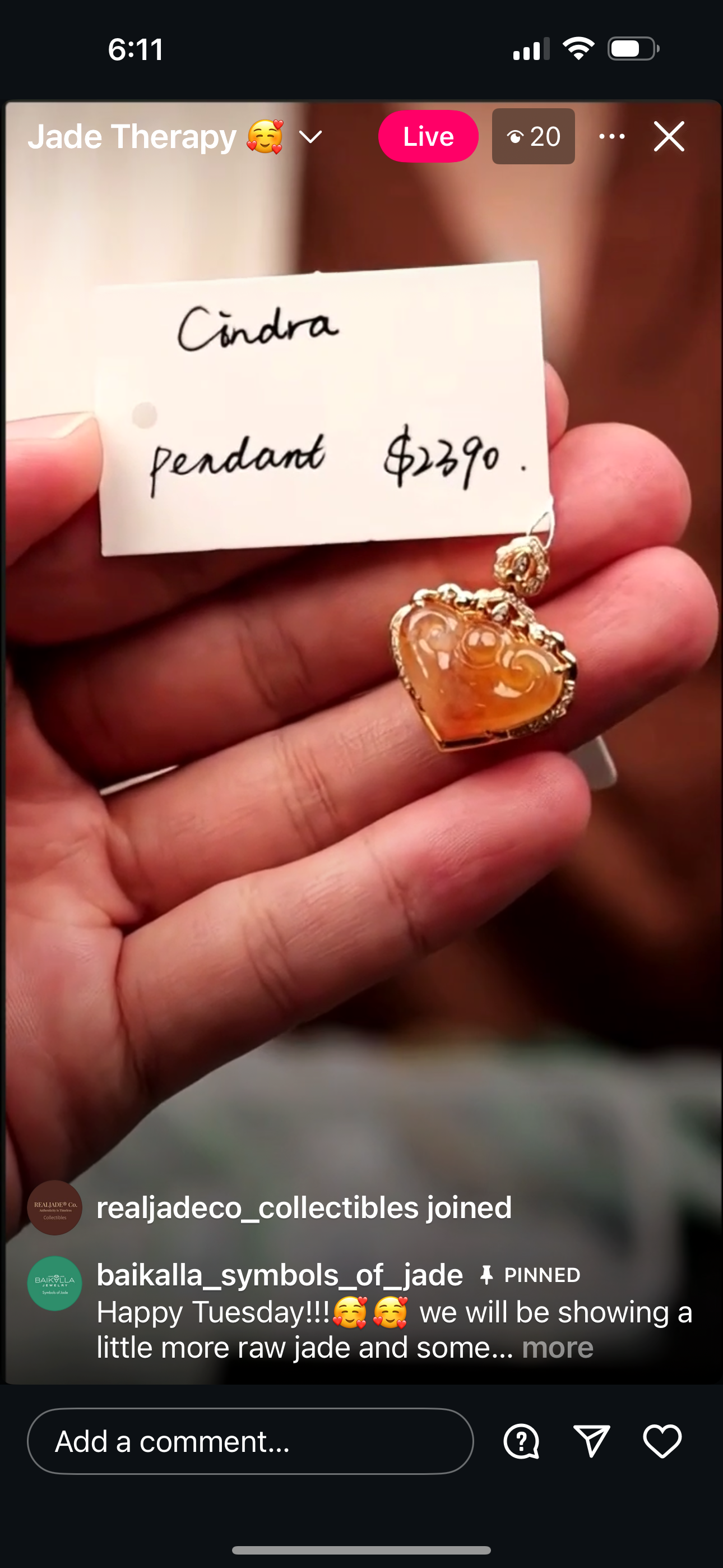 "Live" 18ky Fancy Setting Gold Natural Icy Rich Orange Jadeite Jade Heart Shape RuYi w/ Natural Diamonds" (09/02/25)