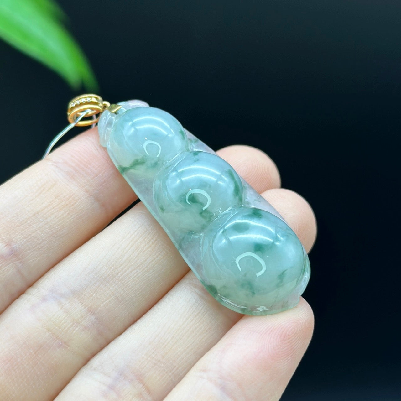 Genuine Ice Green Jadeite Jade Fu Dou Necklace With White Gold VSI Diamond Bail