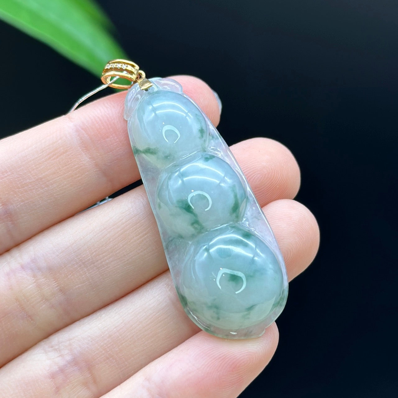 Genuine Ice Green Jadeite Jade Fu Dot Necklace With White Gold VSI Diamond Bail