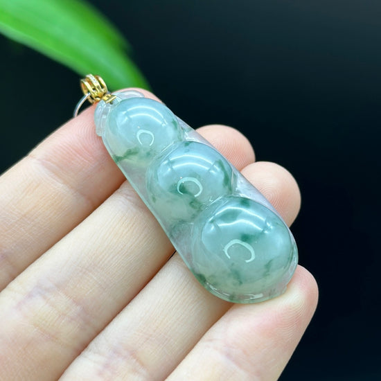 Genuine Ice Green Jadeite Jade Fu Dou Necklace With White Gold VSI Diamond Bail