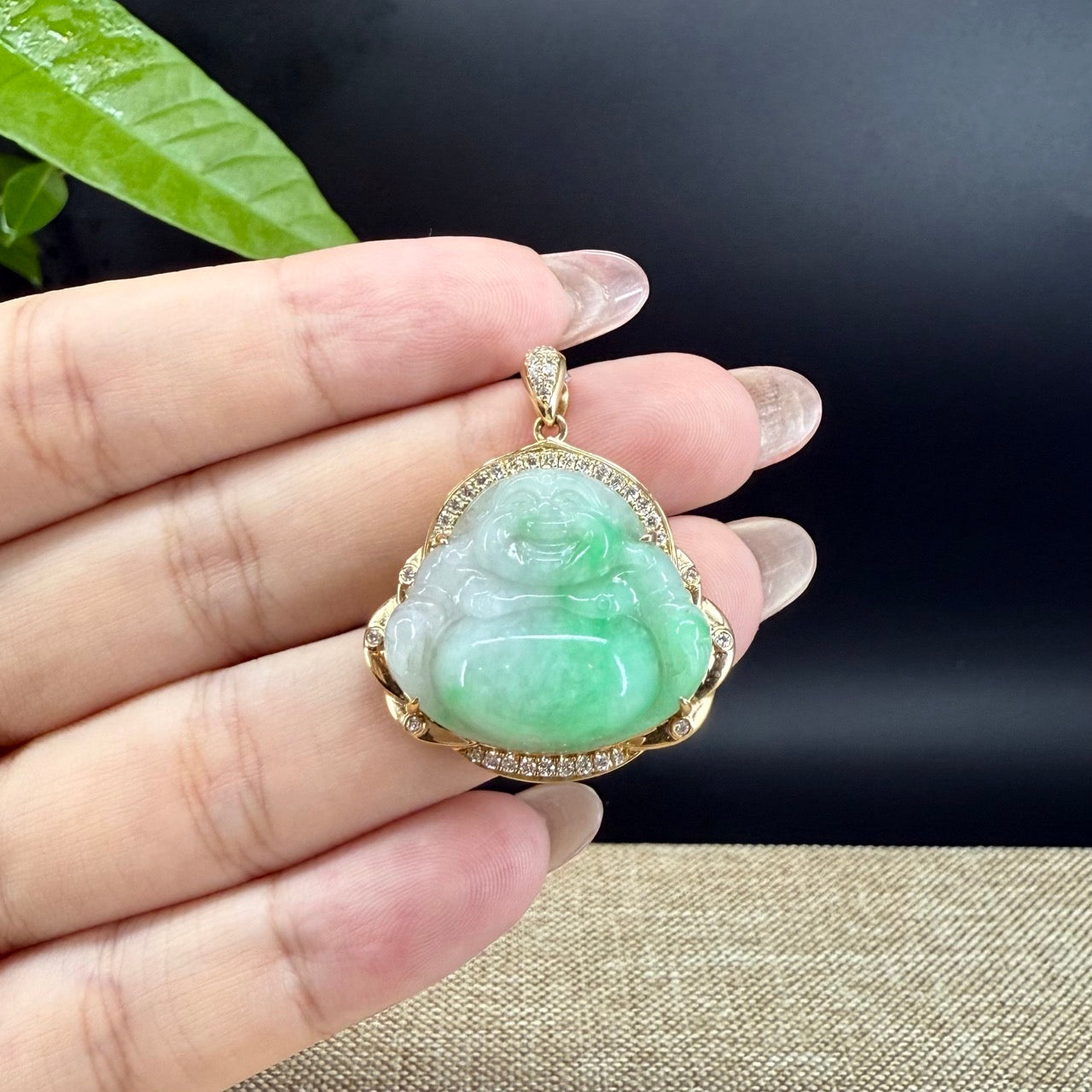 Natural Green Jadeite Jade Happy Buddha Pendant Real Jade