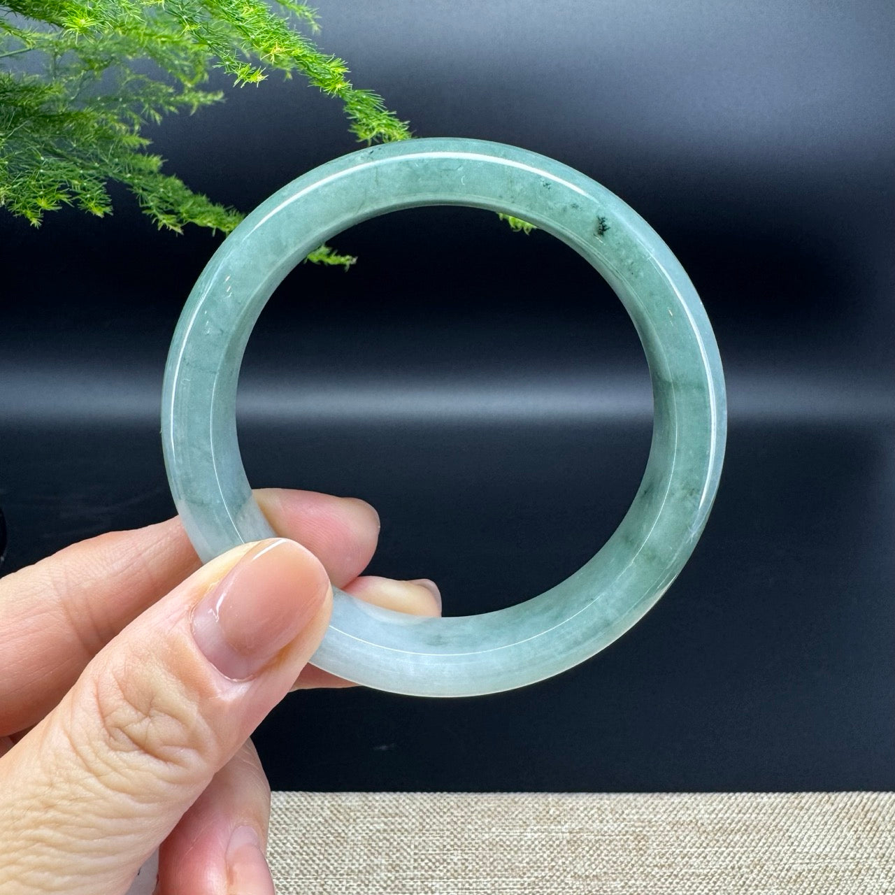 Genuine Burmese Oil Green Jade Jadeite Bangle Bracelet ( 57.5mm )