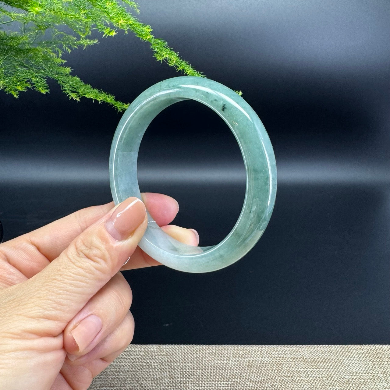 Genuine Burmese Oil Green Jade Jadeite Bangle Bracelet ( 57.5mm )