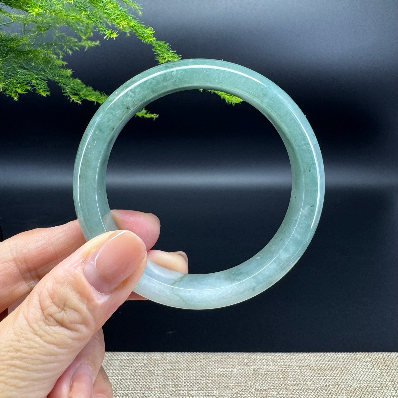 Genuine Burmese Oil Green Jade Jadeite Bangle Bracelet ( 57.5mm )