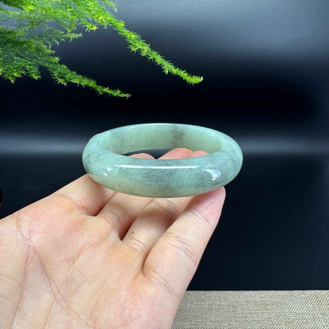 Genuine Burmese black Green Jade Jadeite Bangle Bracelet (57.6mm)