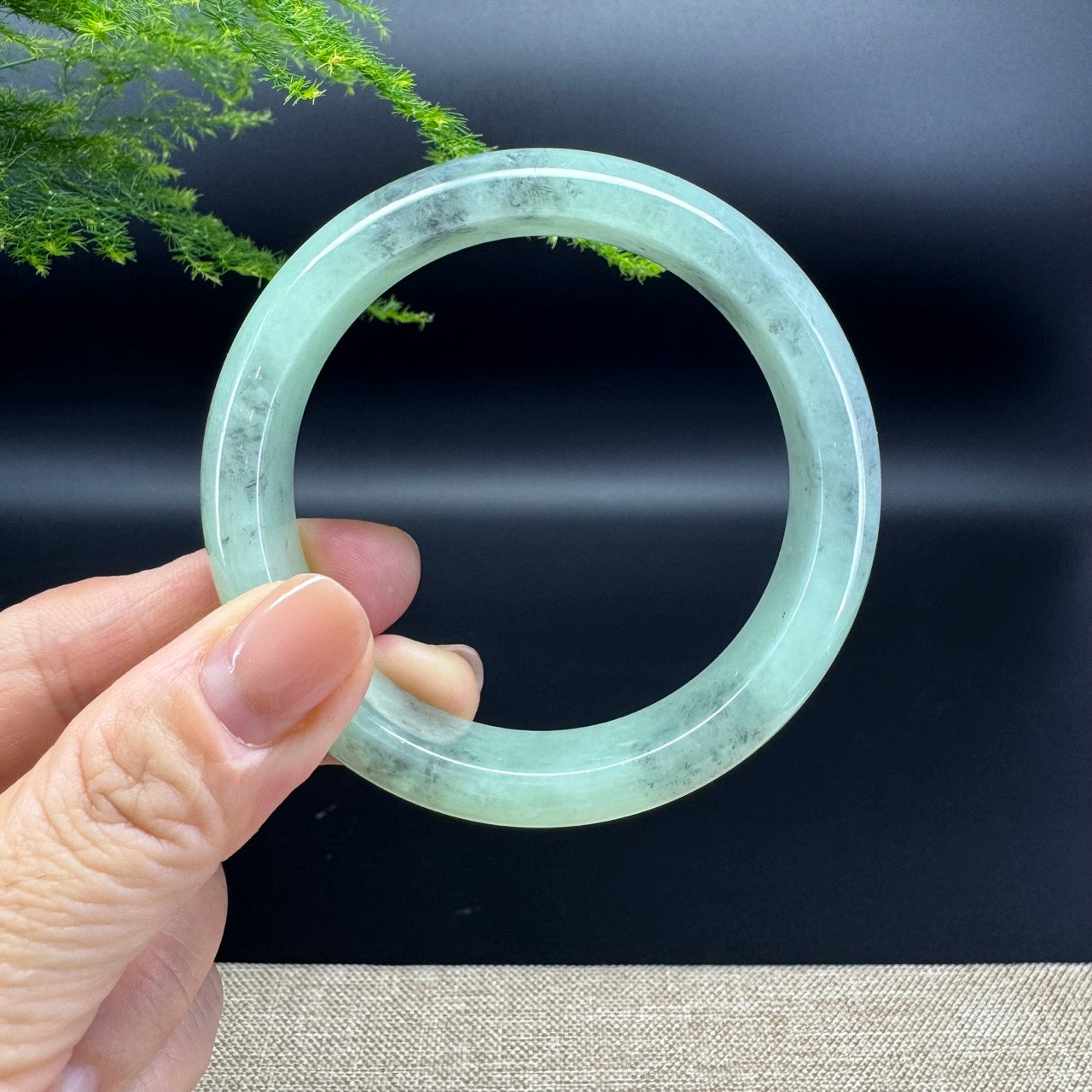 Genuine Burmese black Green Jade Jadeite Bangle Bracelet (57.6mm)