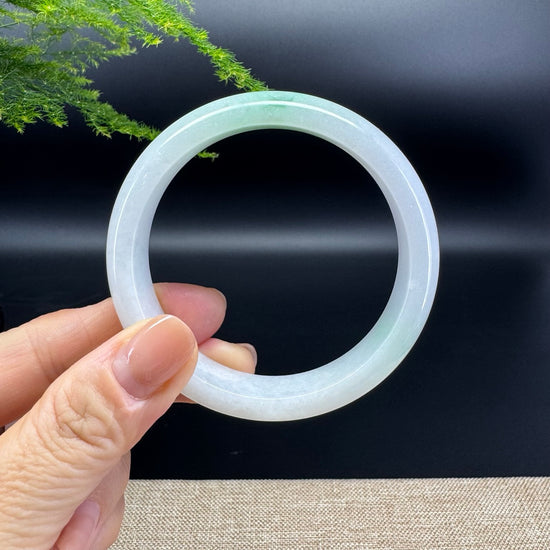Genuine Burmese White Green Jade Jadeite Bangle Bracelet ( 57.5mm )