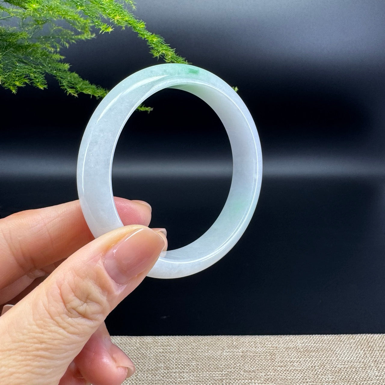Genuine Burmese White Green Jade Jadeite Bangle Bracelet ( 57.5mm )