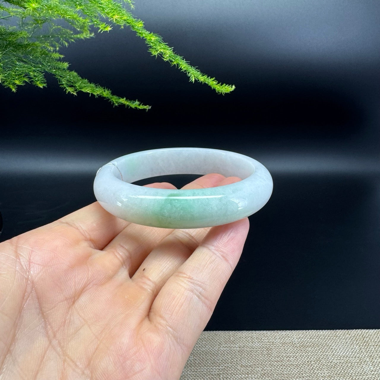 Genuine Burmese White Green Jade Jadeite Bangle Bracelet ( 57.5mm )