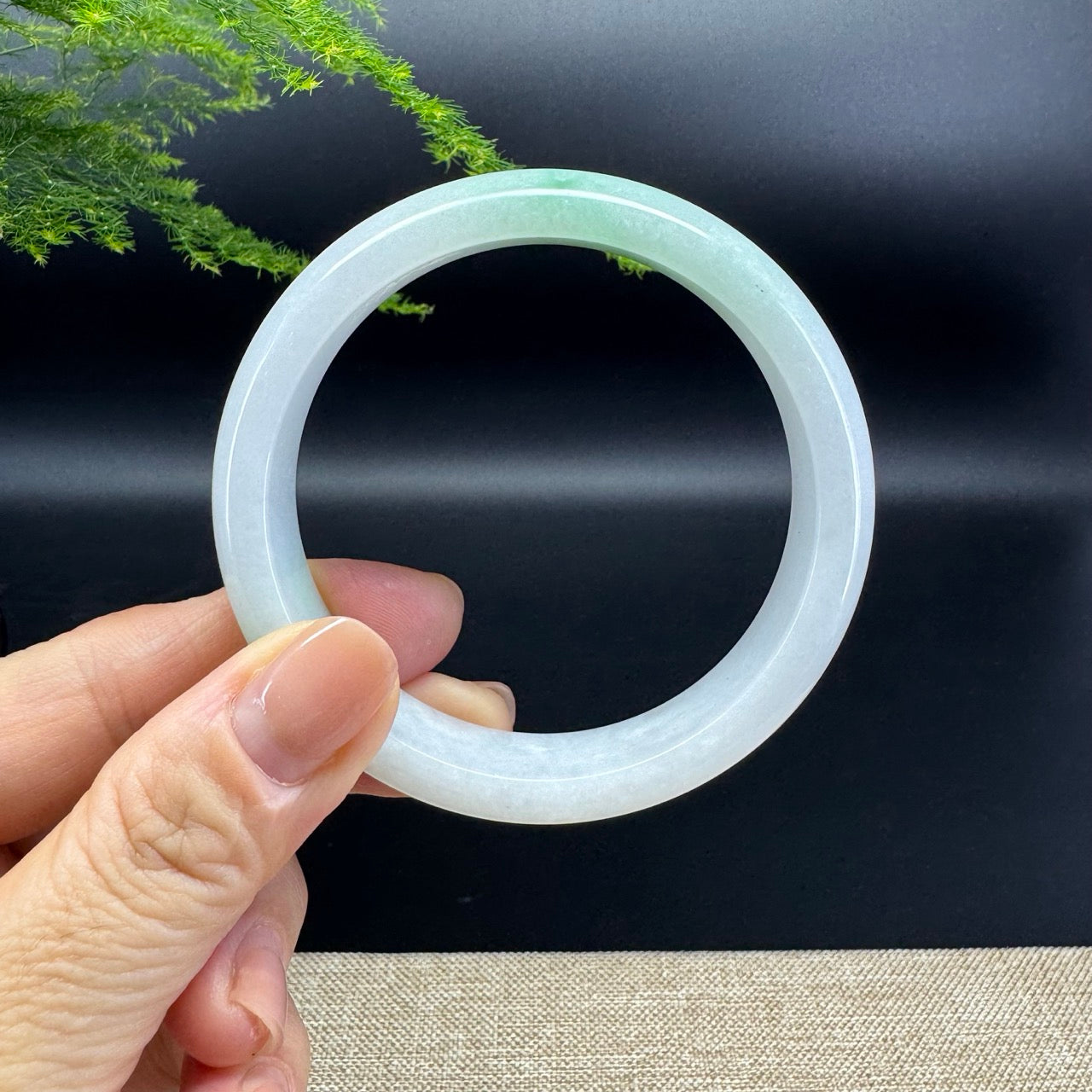 Genuine Burmese White Green Jade Jadeite Bangle Bracelet ( 57.5mm )