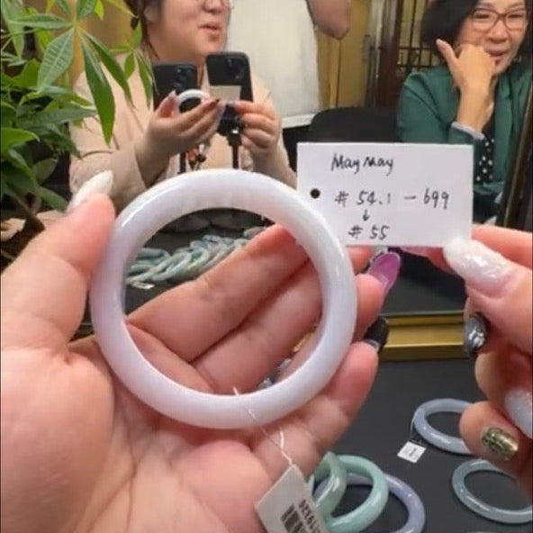 "Live" Natural Pink/Lavender Green Jadeite Jade Comfort-Fit Bangle (03/13/26)
