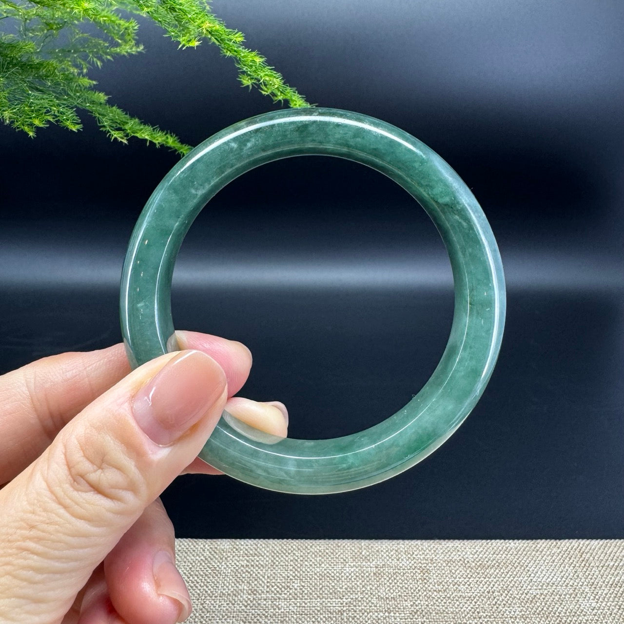 Genuine Burmese Oil Green Jade Jadeite Bangle Bracelet ( 57.8mm )