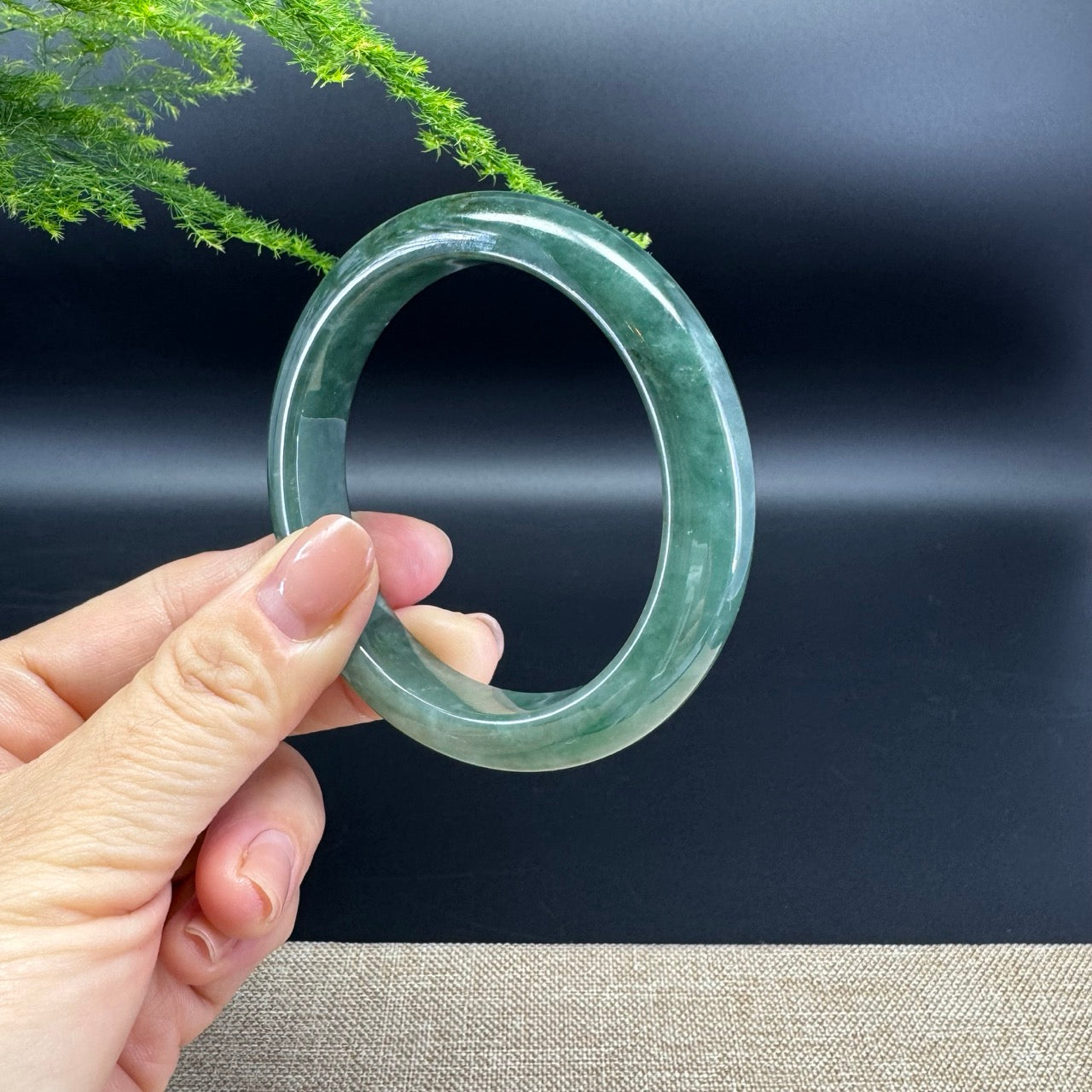 Genuine Burmese Oil Green Jade Jadeite Bangle Bracelet ( 57.8mm )