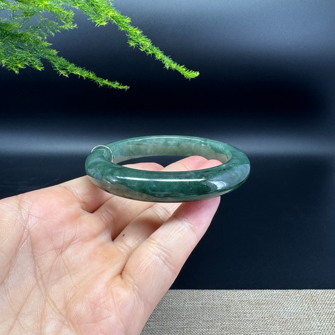 Genuine Burmese Oil Green Jade Jadeite Bangle Bracelet ( 57.8mm )