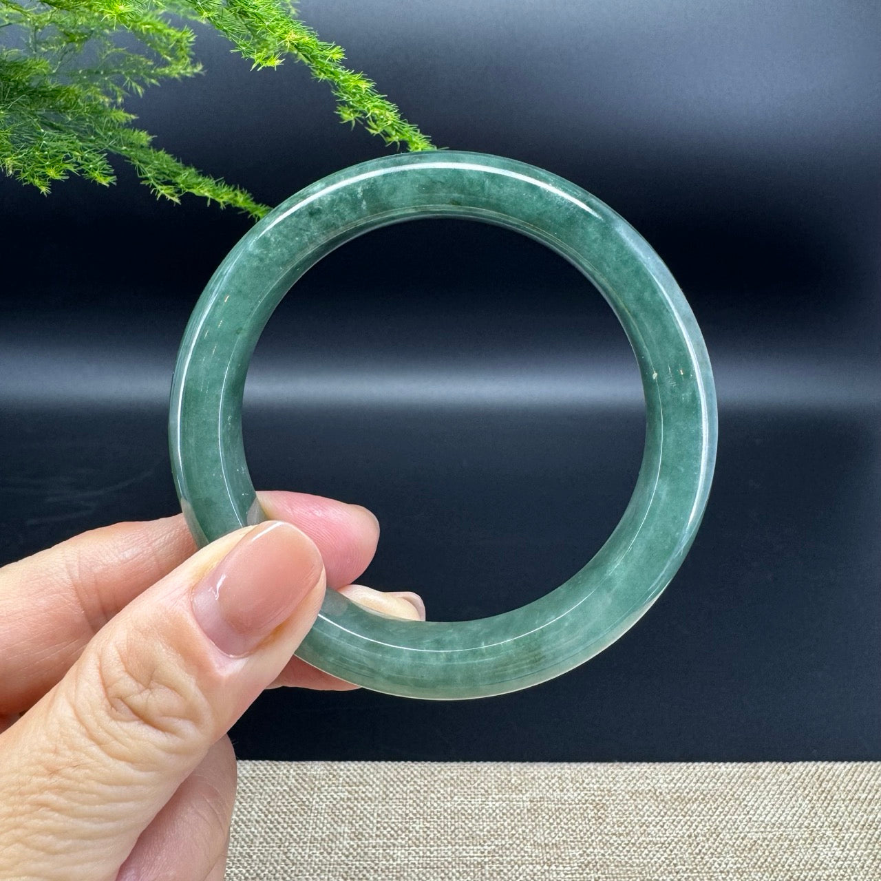 Genuine Burmese Oil Green Jade Jadeite Bangle Bracelet ( 57.8mm )