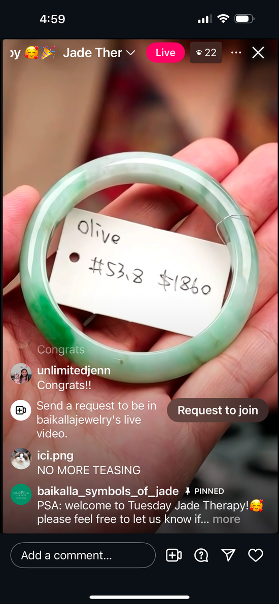 "Live" Natural Spicy Green Flower Jadeite Jade Comfort Fit Bangle (09/22/25)