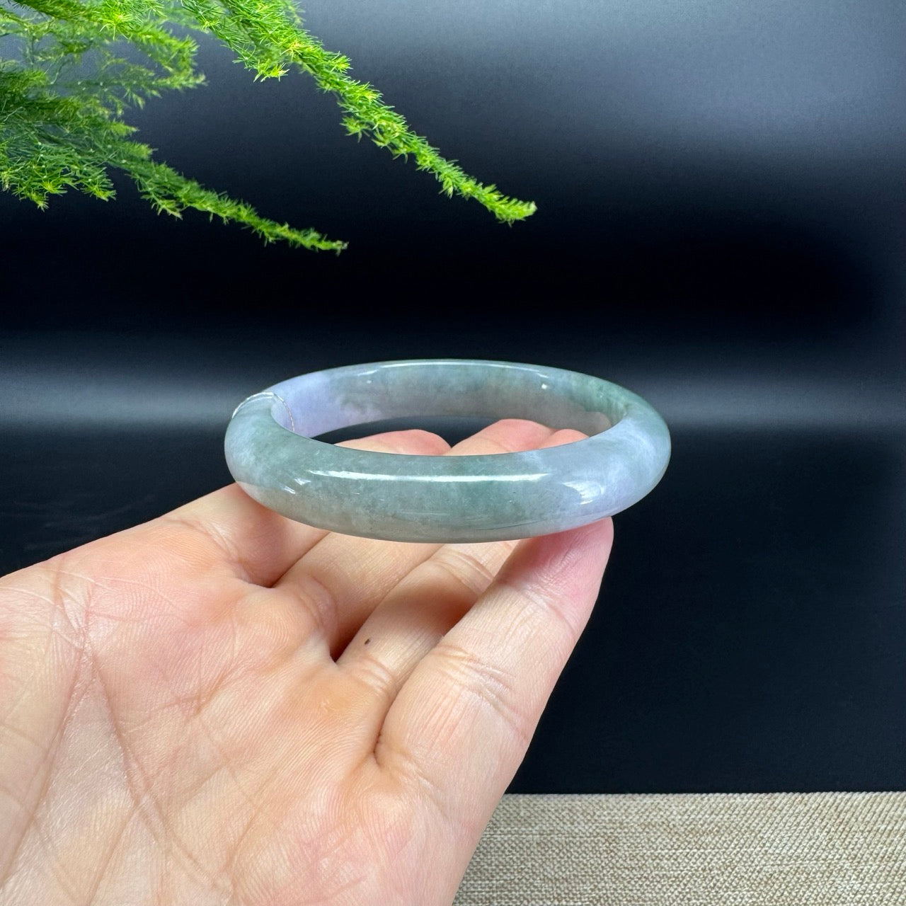 Genuine Burmese Lavender Green Jade Jadeite Bangle Bracelet ( 57.4mm )