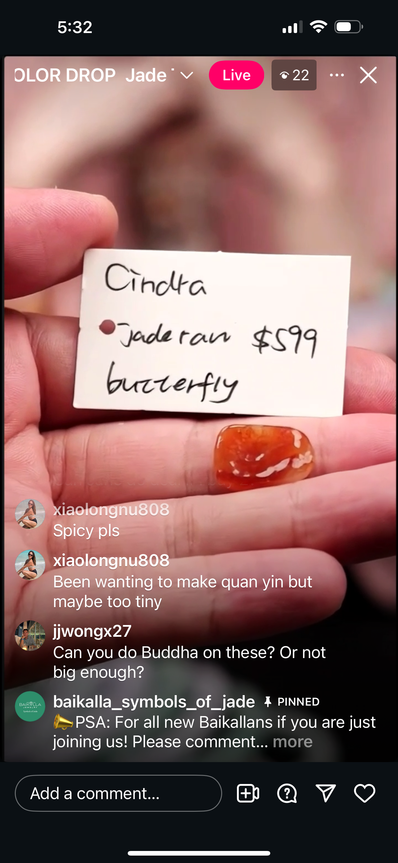 "Live" Natural Icy Red Raw Jadeite Jade butterfly (custom) (09/27/25)