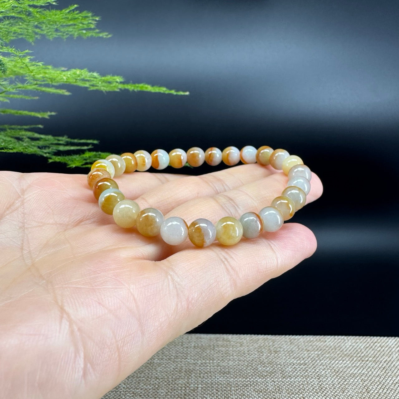 RealJade® Co. Genuine Jadeite Jade Round Ice Yellow Beads Bracelet (7 mm)